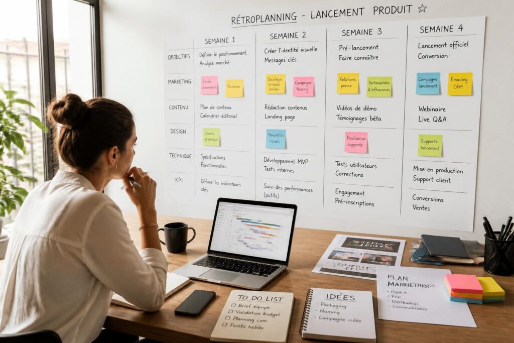 découvrez comment organiser efficacement le lancement de votre produit grâce à un rétroplanning détaillé sur 4 semaines, pour réussir chaque étape clé à temps.